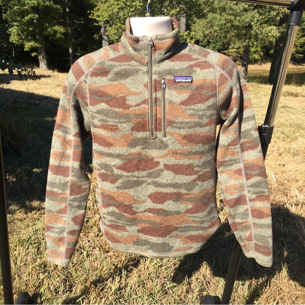 Patagonia Better Sweater Bear Witness Camo Print 1/4 ZIP Mens Fleece Jacket XS…